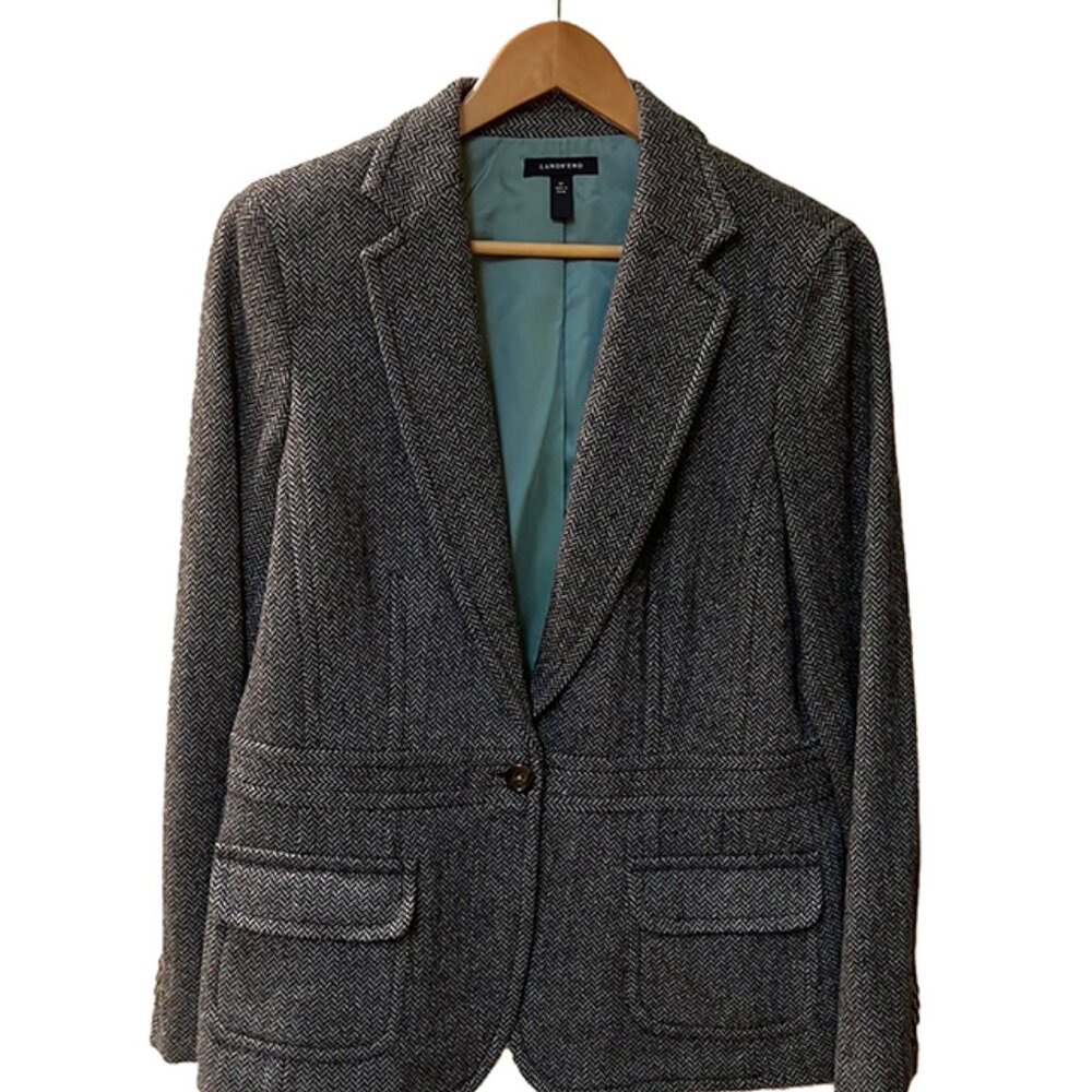 Land’s End B&W herringbone tweed jacket US 16 Tall